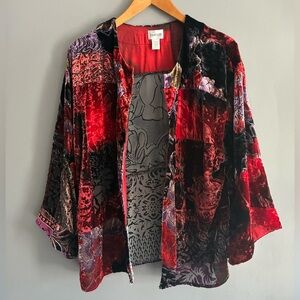 Chico's Silk & Burnout Velvet Patchwork Open Jacket Size Large